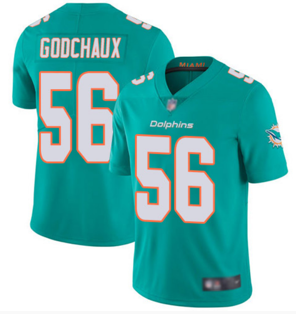 Men's Miami Dolphins #56 Davon Godchaux Aqua Vapor Limited Stitched Jersey